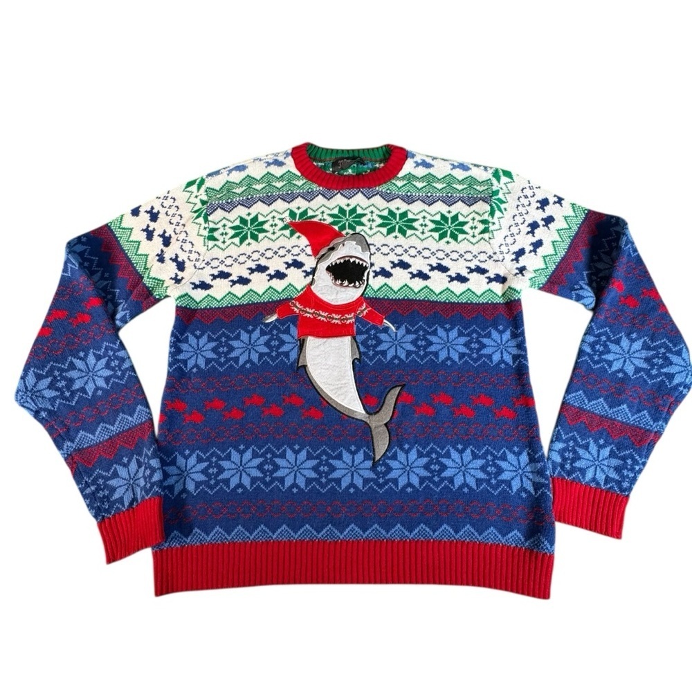 Shark Ugly Christmas Sweater Mens Medium Funny Holiday Knit Pullover